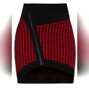 N°21 Red & Black Checked Knit Zip Mini Skirt